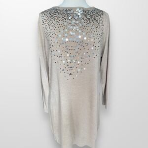 Elements Womens Size XL Long Sweater‎ Top Lightweight Sequin Tan